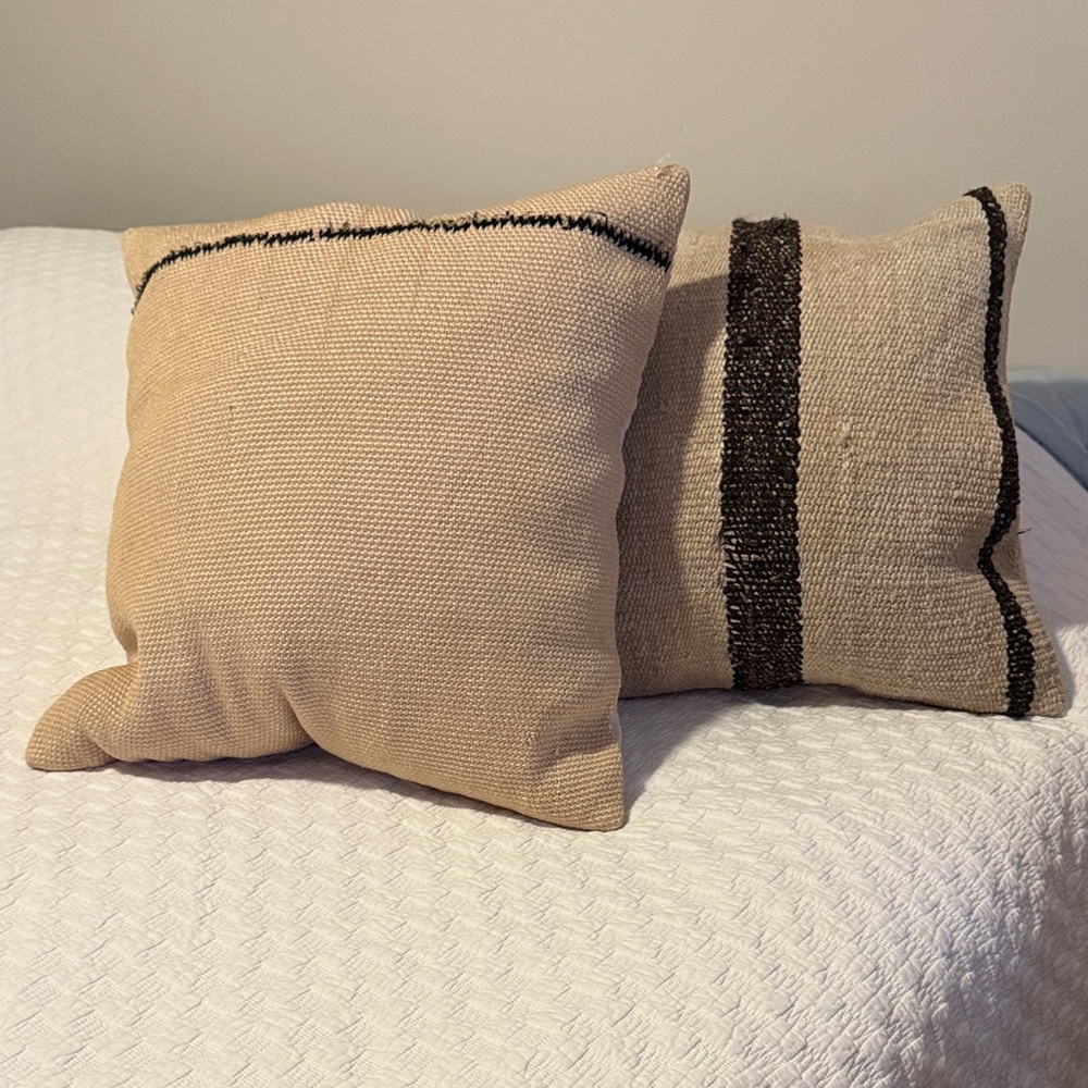 Kilim Beige Throw Pillows with Black Accents